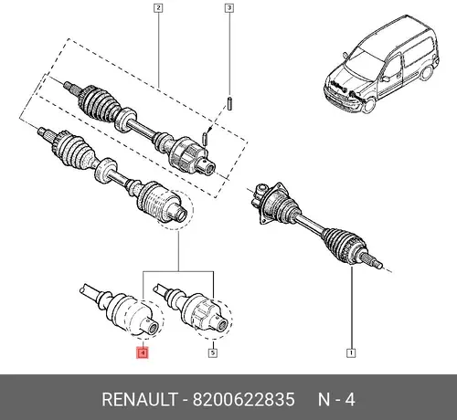 Привод перед. прав. RENAULT Kangoo 82006 8200622835