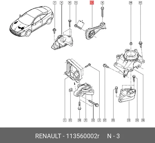 Кронштейн, подвеска двигателя 113560002R RENAULT