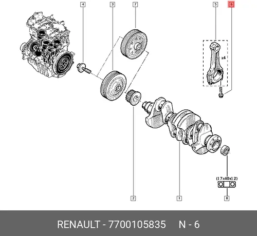 БОЛТ КРЕПЛЕНИЯ КРЫШКИ ШАТУНА 7700105835 RENAULT