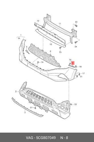 КРОНШТЕЙН ПЕРЕДНЕГО БАМПЕРА ЛЕВЫЙ VS5 L5CG807049 VAG