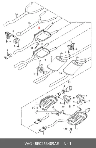 глушитель средняя часть Audi 8E0253409AE VAG