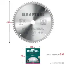 ДИСК ПИЛЬНЫЙ ПО АЛЮМИНИЮ Т 36953-190-20 KRAFTOOL