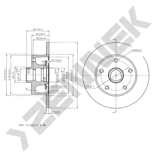 Тормозной диск ZENNEK DBD0025