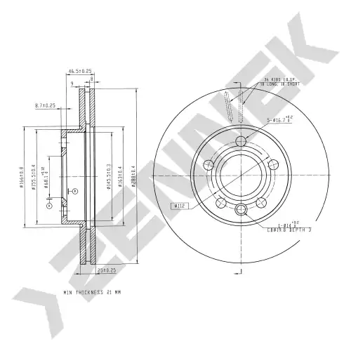 Тормозной диск ZENNEK DBD0017