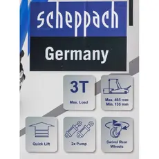 Домкрат гидравлический SCHEPPACH 58945 3 т, 465 мм, 135 мм