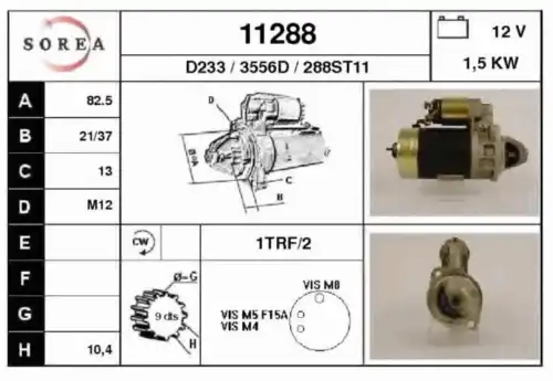 шестерня стартера c бендиксом MB 11288 EAI