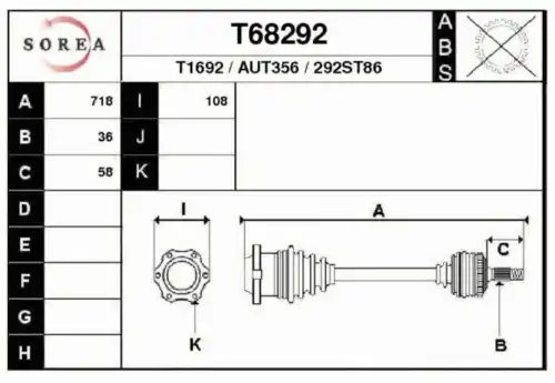 Приводной вал T68292 EAI