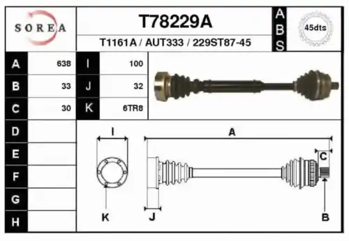 ПРИВОДНОЙ ВАЛ T78229A EAI