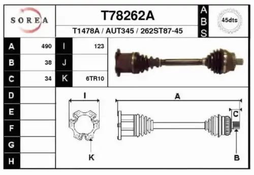 ПРИВОДНОЙ ВАЛ T78262A EAI