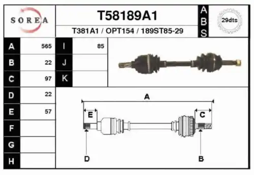 Приводной вал T58189A1 EAI