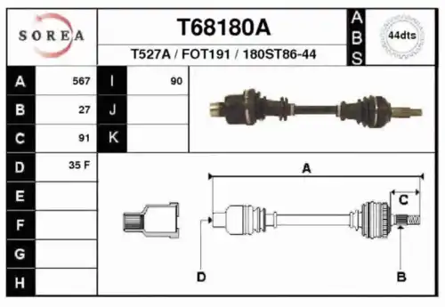 привод правый Ford T68180A EAI