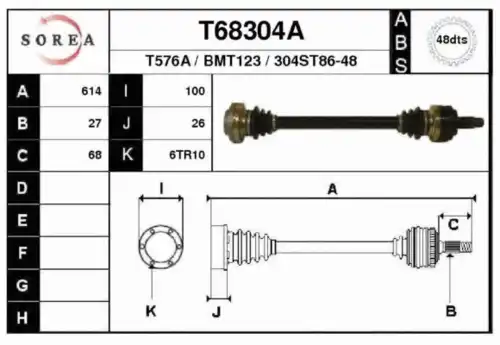 Приводной вал T68304A EAI