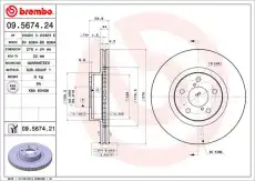 Тормозной диск BREMBO 09.5674.24 вентилируемый передняя ось