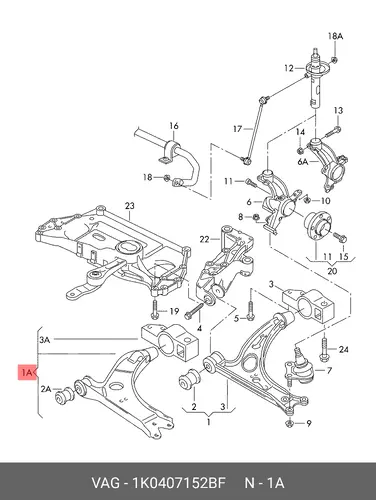 рычаг правый Audi 1K0407152BF VAG