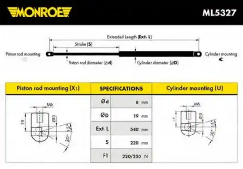 Амортизатор капота MONROE ML5327