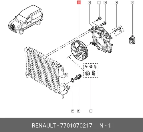 Электро-двигатель крыльчатки радиатора R 7701070217 RENAULT