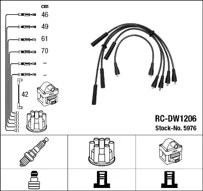 компл. высоковольт. проводов Ford RC-DW1206 NGK