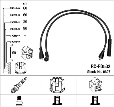 компл. высоковольт. проводов Ford RC-FD532 NGK