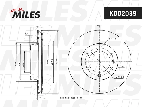 Тормозной диск MILES K002039