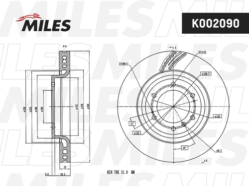 Тормозной диск MILES K002090