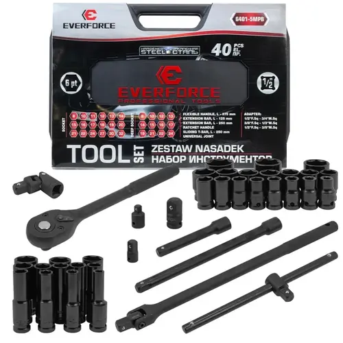 Набор инструментов 40пр. 1/2''(6гр)(8-32мм) EF64015MPB EVERFORCE