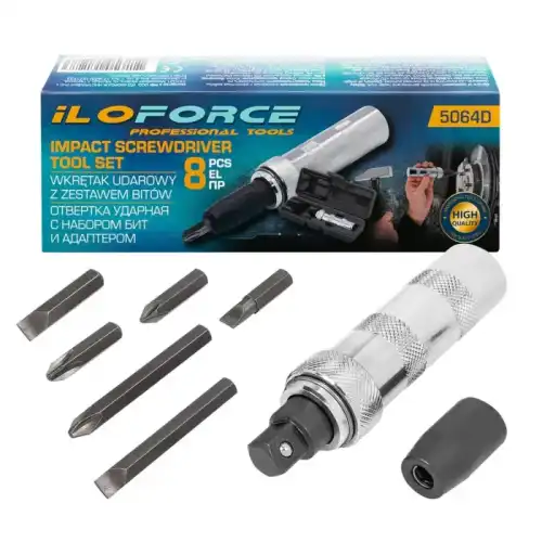 Отвертка ударная с набором бит и адаптером 8пр. IF5064D ILOFORCE