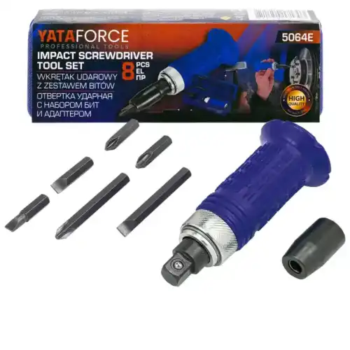 Отвертка ударная с набором бит и адаптером 8пр. YF5064E YATAFORCE