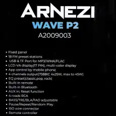 A2009003 Автомагнитола ARNEZI Wave P2 4х25Вт (Bluetooth, FM, AUX, USB, TF, Remote) / A2009003