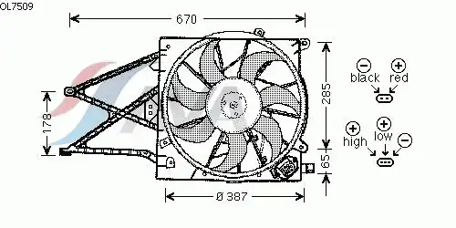 Электро вентилятор радиатора 210W OL7509 AVA