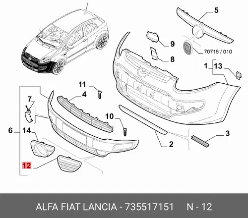 Облицовка, бампер 735517151 FIAT