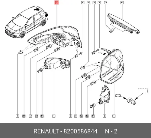 Фонарь задний RENAULT 8200586844