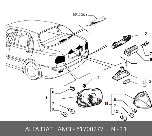 Фонарь задний LANCIA 51700277