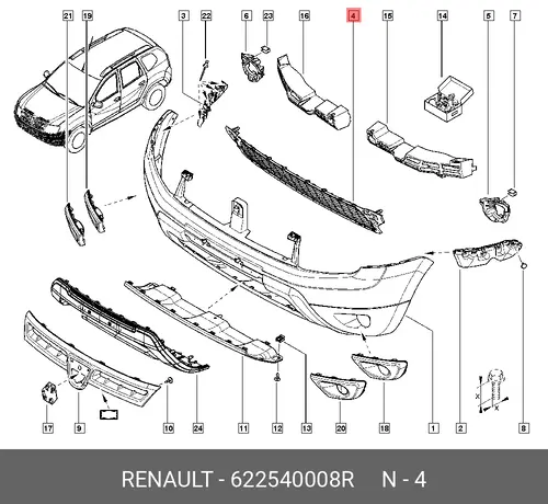 Решетка бампера RENAULT 622540008R