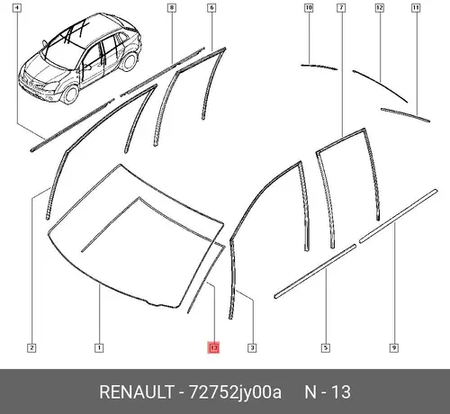  УПЛОТНИТЕЛЬ СТЕКЛА ЛОБОВОГО (РЕЗ) 72752JY00A RENAULT