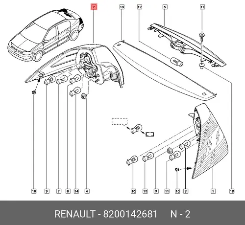 Фонарь задний RENAULT 8200142681