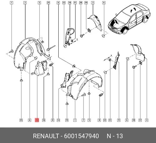 Подкрылок RENAULT 6001547940
