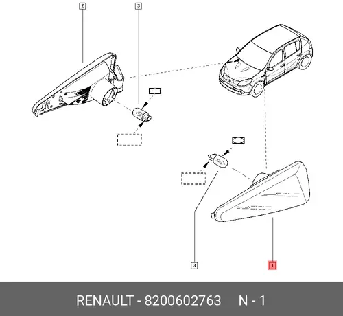 ПОВТОРИТЕЛЬ ПОВОРОТА ЛЕВЫЙ 8200602763 RENAULT
