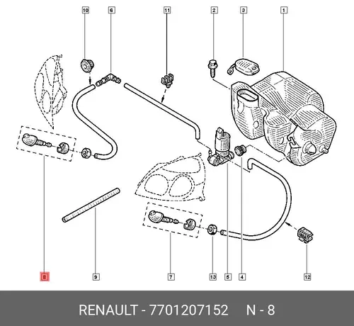 7701207152 Форсунка ом фар прав CLIO RENAULT