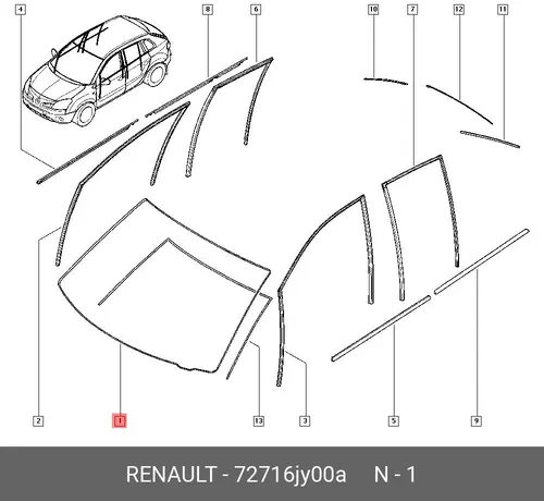  Уплотнитель ветрового стекла внутр. 72716JY00A RENAULT