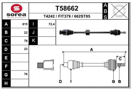 Полуось T58662 EAI