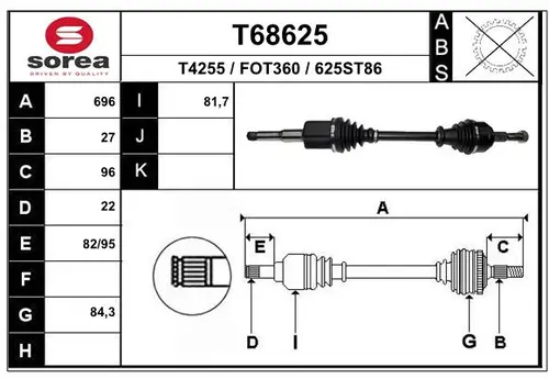 Полуось T68625 EAI