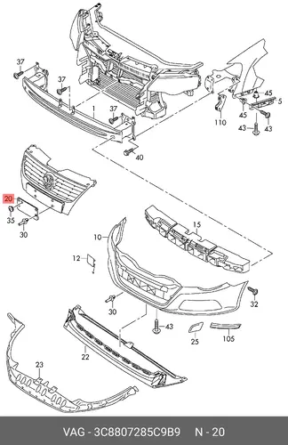  (8 ГР.), (VW), КРОНШТЕЙН НОМЕРНОГО ЗНАКА 3C8807285C9B9 VAG