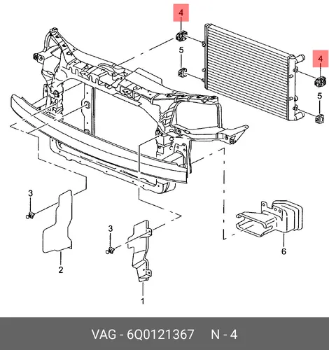  ПОДУШКА РАДИАТОРА ВЕРХ (6Q0121367) VAG