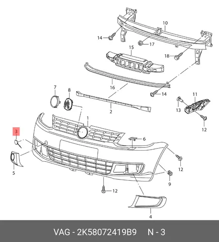 ЗАГЛУШКА БП ПРАВАЯ 2K58072419B9 VAG