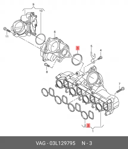 Кольцо уплотнительное автомобильное VAG 03L129795