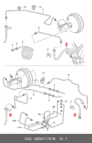 шланг тормозной перед. VW 6E0.611.701B VAG