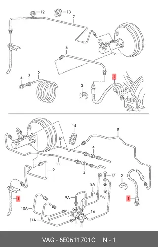 шланг тормозной перед. VW 6E0.611.701C VAG