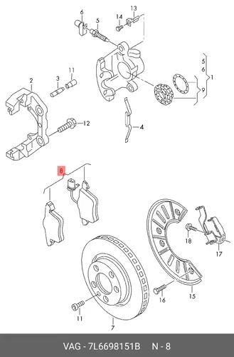 Тормозные колодки дисковые VAG 7L6698151B