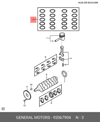 Кольца поршневые GM 92067904