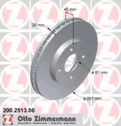 Тормозной диск ZIMMERMANN 200.2513.00 вентилируемый ,